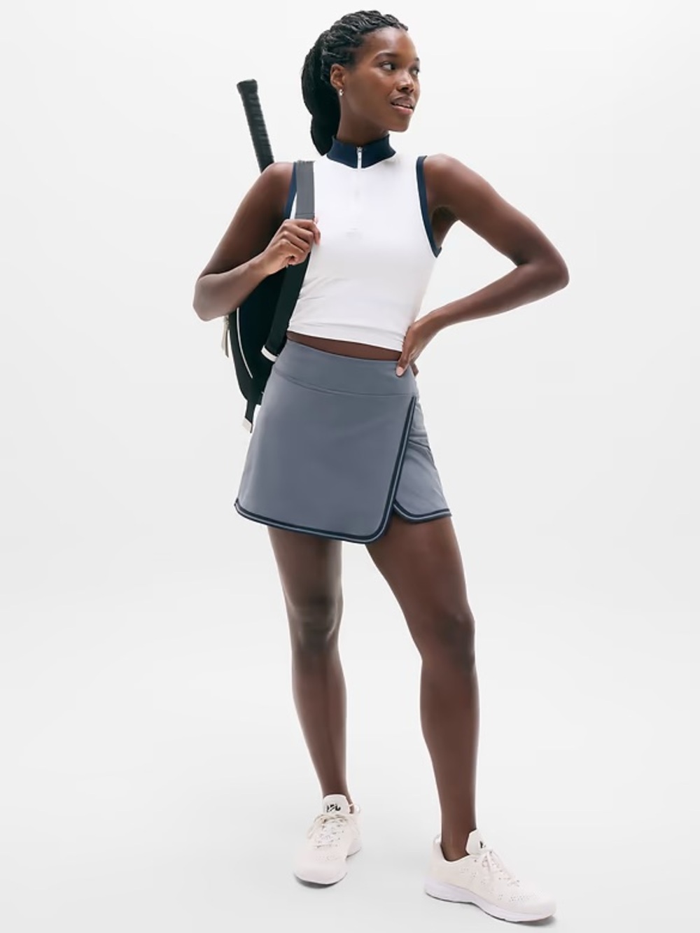 Athleta Crosscourt High Rise Tipped 14" Skort, Slate/Eclipse, XS